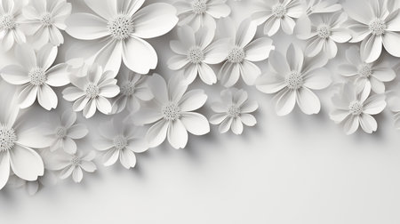 white paper flowers background, wedding decoration, bridal bouquet, greeting card template, copy space.の素材