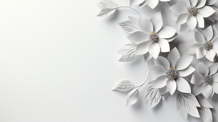 white paper flowers background, wedding decoration, bridal bouquet, greeting card template, copy space.の素材