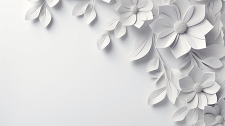 white paper flowers background, wedding decoration, bridal bouquet, greeting card template, copy space.の素材