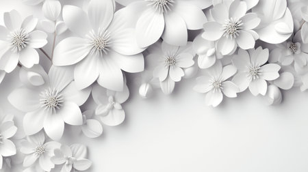 white paper flowers background, wedding decoration, bridal bouquet, greeting card template, copy space.の素材