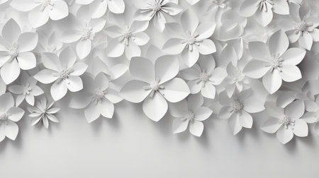 white paper flowers background, wedding decoration, bridal bouquet, greeting card template, copy space.の素材