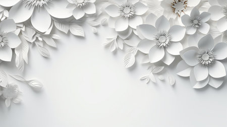 white paper flowers background, wedding decoration, bridal bouquet, greeting card template, copy space.の素材