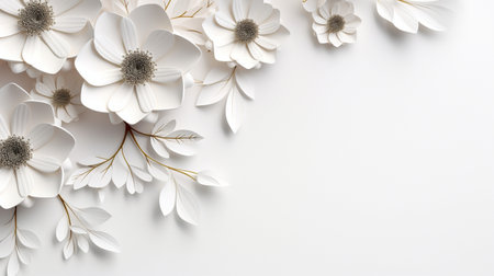 white paper flowers background, wedding decoration, bridal bouquet, greeting card template, copy space.の素材