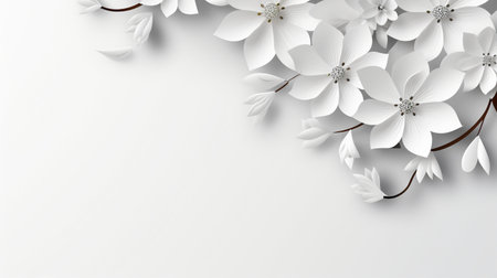 white paper flowers background, wedding decoration, bridal bouquet, greeting card template, copy space.の素材