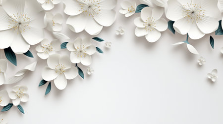 white paper flowers background, wedding decoration, bridal bouquet, greeting card template, copy space.の素材