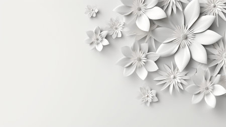 white paper flowers background, wedding decoration, bridal bouquet, greeting card template, copy space.の素材