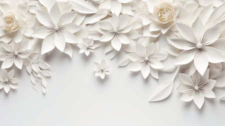 white paper flowers background, wedding decoration, bridal bouquet, greeting card template, copy space.の素材