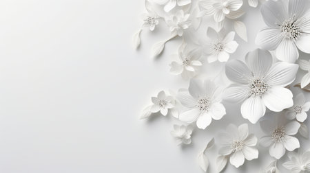 white paper flowers background, wedding decoration, bridal bouquet, greeting card template, copy space.の素材