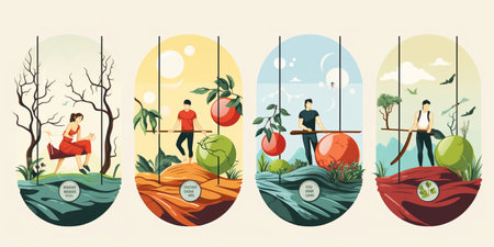 Simple abstract flat style art set, relax, meditation and yoga concept, healthy life, maintaining balance lifestyle.の素材