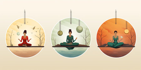 Simple abstract flat style art set, relax, meditation and yoga concept, healthy life, maintaining balance lifestyle.の素材