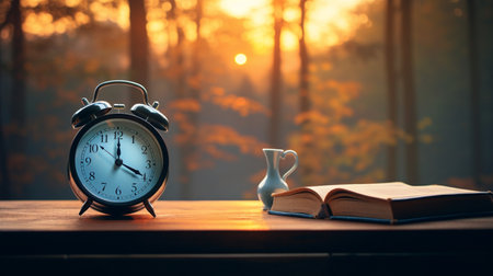 Stunning nature background, Amazing natural scenery, vintage alarm clock.の素材