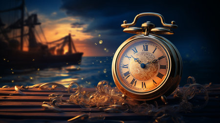 Stunning nature background, Amazing natural scenery, vintage alarm clock.の素材