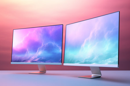 3d illustration of Desktop Computer-Colorful Monitor Screen, product design.の素材