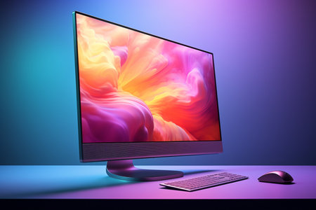 3d illustration of Desktop Computer-Colorful Monitor Screen, product design.の素材
