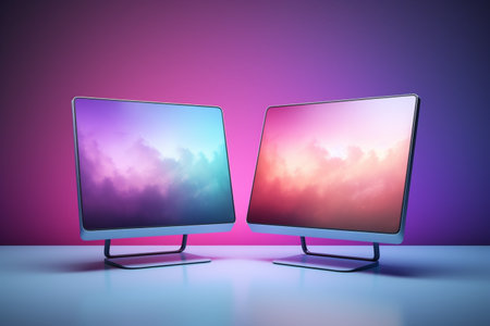 3d illustration of Desktop Computer-Colorful Monitor Screen, product design.の素材