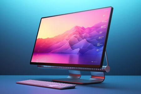 3d illustration of Desktop Computer-Colorful Monitor Screen, product design.の素材