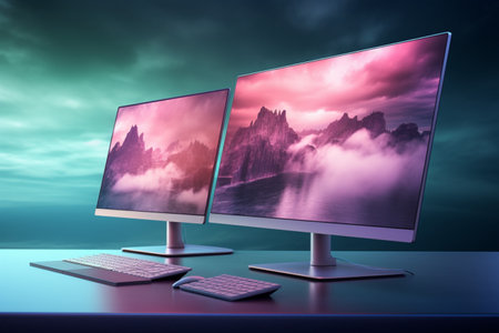 3d illustration of Desktop Computer-Colorful Monitor Screen, product design.の素材