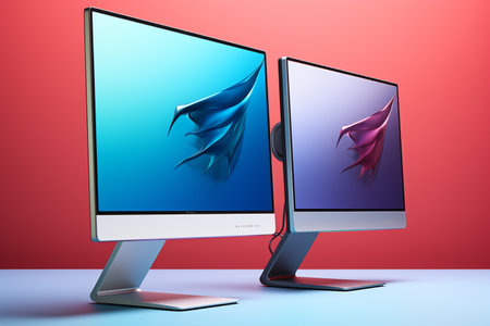 3d illustration of Desktop Computer-Colorful Monitor Screen, product design.の素材