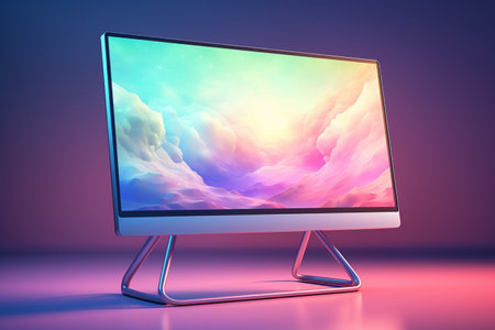 3d illustration of Desktop Computer-Colorful Monitor Screen, product design.の素材