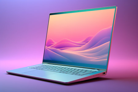 3d illustration of notebook Computer-Colorful Monitor Screen, product design.の素材