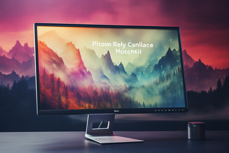 3d illustration of Desktop Computer-Colorful Monitor Screen, product design.の素材