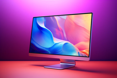 3d illustration of Desktop Computer-Colorful Monitor Screen, product design.の素材