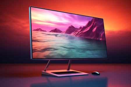 3d illustration of Desktop Computer-Colorful Monitor Screen, product design.の素材
