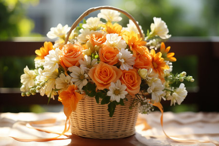 Beautiful basket of flower, copy space, Isolate Concept Valentine's Day, Mother's Day. Holiday gift, copy space, AI Generatedの素材