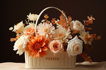 Beautiful basket of flower, copy space, Isolate Concept Valentine's Day, Mother's Day. Holiday gift, copy space, AI Generatedの素材