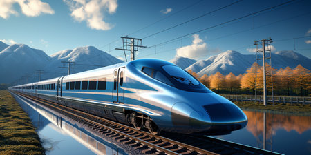 High-speed rail train travel, Fast modern transportation, Futuristic technology concept, copy space, AI Generatedの素材