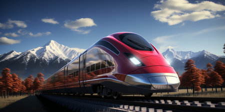 High-speed rail train travel, Fast modern transportation, Futuristic technology concept, copy space, AI Generatedの素材