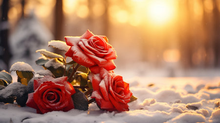 Winter scenery, Merry Christmas background, copy space, greeting card, AI Generativeの素材