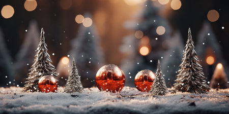 Winter scenery, Merry Christmas background, copy space, greeting card, AI Generativeの素材
