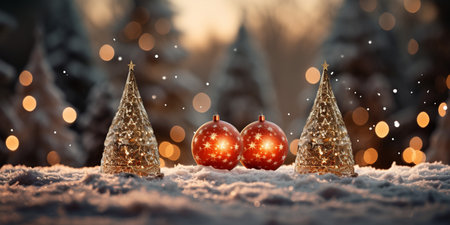 Winter scenery, Merry Christmas background, copy space, greeting card, AI Generativeの素材