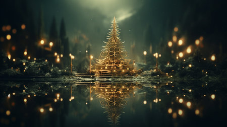 Winter scenery, Merry Christmas background, copy space, greeting card, AI Generativeの素材