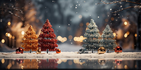 Winter scenery, Merry Christmas background, copy space, greeting card, AI Generativeの素材