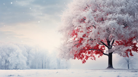 Winter scenery, Merry Christmas background, copy space, greeting card, AI Generativeの素材