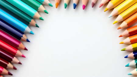 Colored pencils arranged with copy space for text, word, back to school and educational concept.の素材