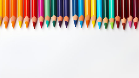 Colored pencils arranged with copy space for text, word, back to school and educational concept.の素材