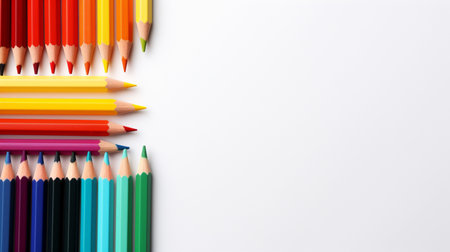 Colored pencils arranged with copy space for text, word, back to school and educational concept.の素材