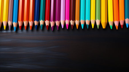 Colored pencils arranged with copy space for text, word, back to school and educational concept.の素材
