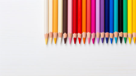 Colored pencils arranged with copy space for text, word, back to school and educational concept.の素材