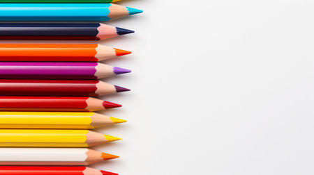 Colored pencils arranged with copy space for text, word, back to school and educational concept.の素材