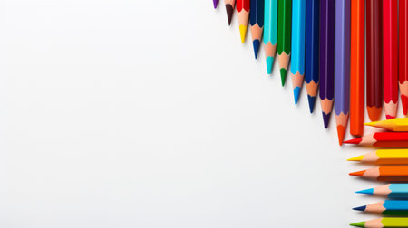 Colored pencils arranged with copy space for text, word, back to school and educational concept.の素材