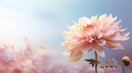 Beautiful Romantic scene - pink flower blossom in nature garden with clear sky, copy space.の素材