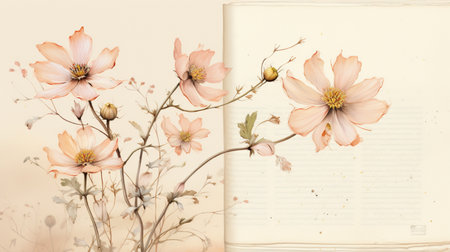 Sketch of Beautiful flower on Drawing Sketch Book, serene poetry concept, flat lay.の素材