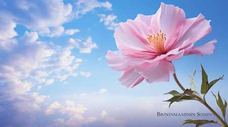 Beautiful Romantic scene - pink flower blossom in nature garden with clear sky, copy space.の素材