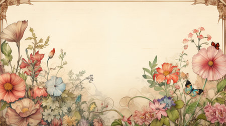 Flower frame Watercolor art style, copy space for text, wedding and greeting card.の素材