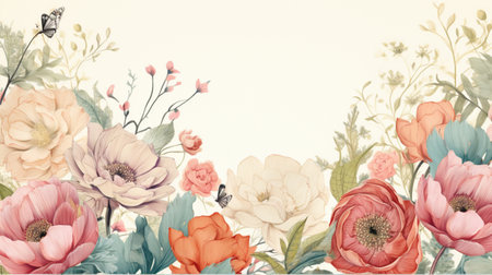 Flower frame Watercolor art style, copy space for text, wedding and greeting card.の素材