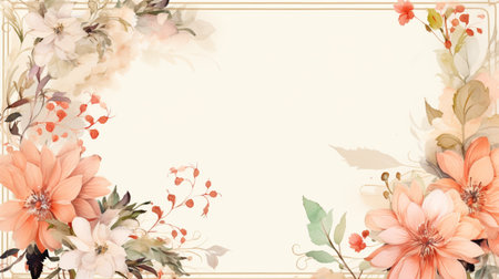 Flower frame Watercolor art style, copy space for text, wedding and greeting card.の素材